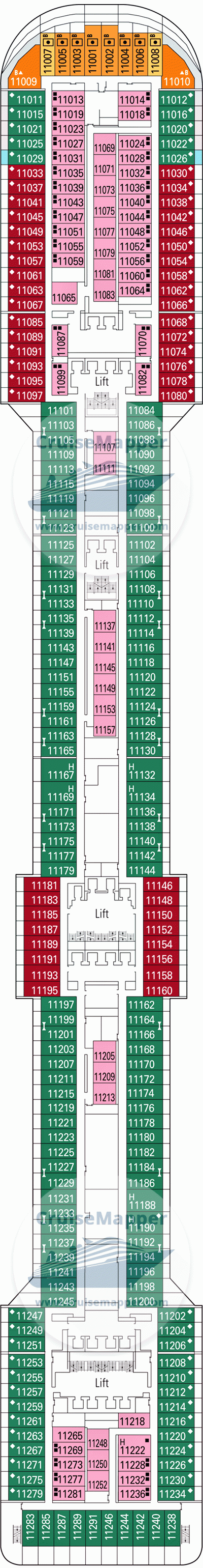 Схема палубы 11 Meraviglia MSC Fantasia