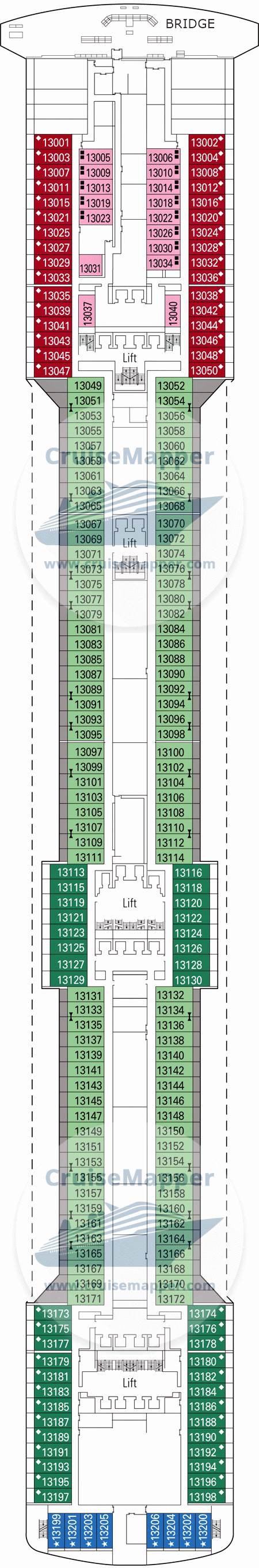 Схема палубы 13 Arcobaleno MSC Fantasia